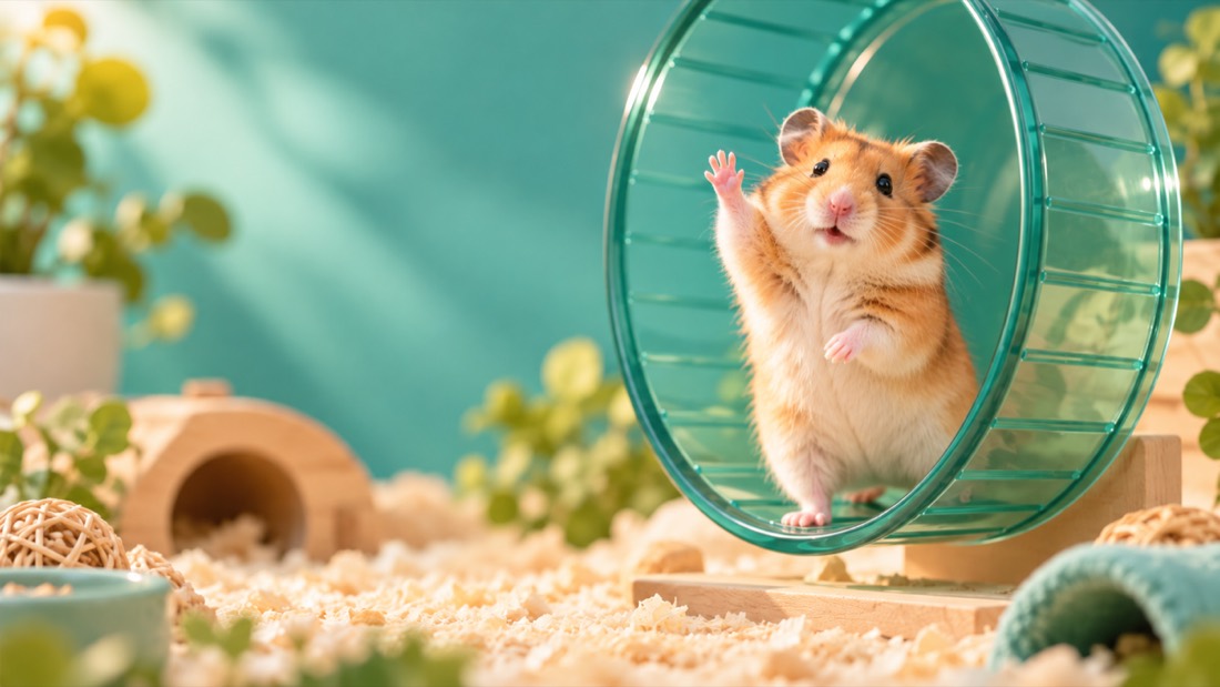 A hamster running on a wheel fitted with the Collidera sensor